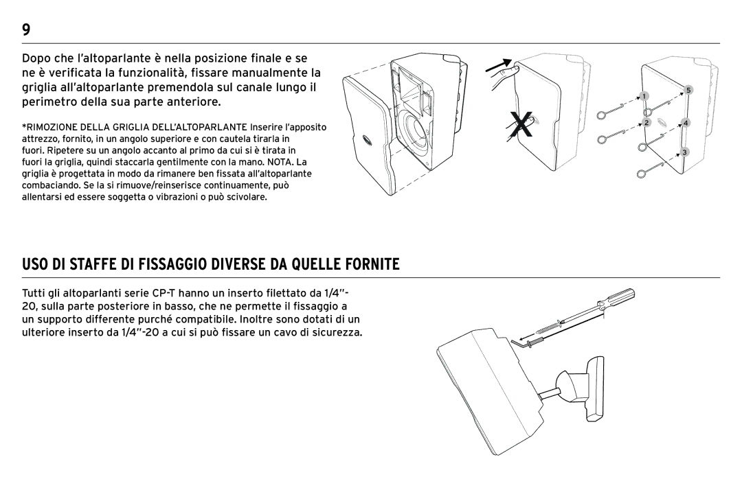 Klipsch CP-T owner manual USO DI Staffe DI Fissaggio Diverse DA Quelle Fornite 