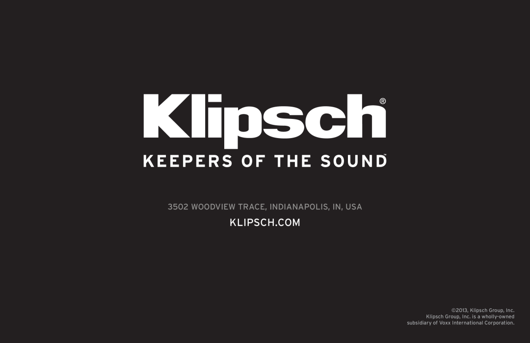 Klipsch CP-T owner manual Klipsch.Com, Woodview Trace, Indianapolis, In, Usa 