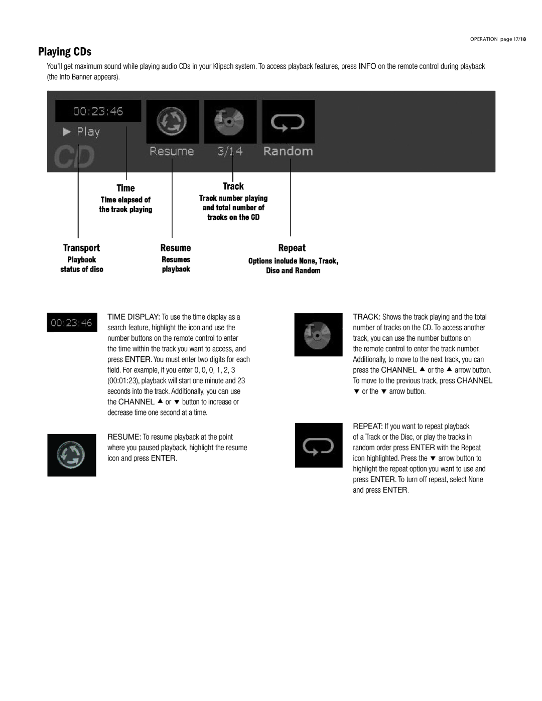 Klipsch CS-700 owner manual Playing CDs, Or the Ç arrow button 