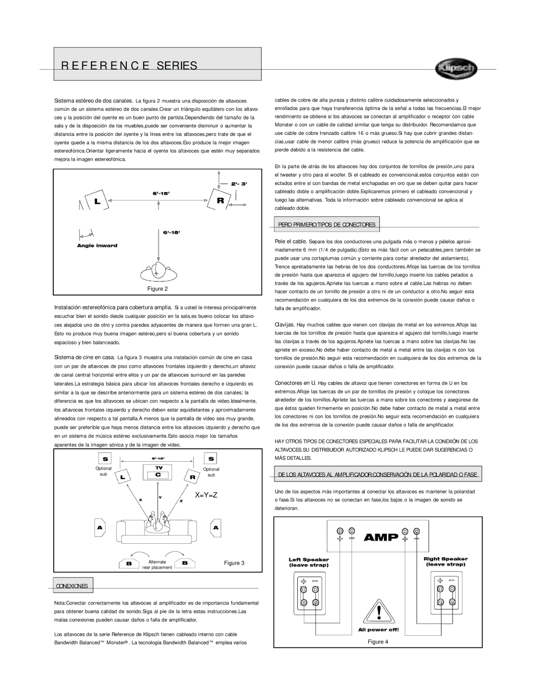 Klipsch Floorstanding Speaker owner manual Conexiones, Pero Primerotipos DE Conectores 