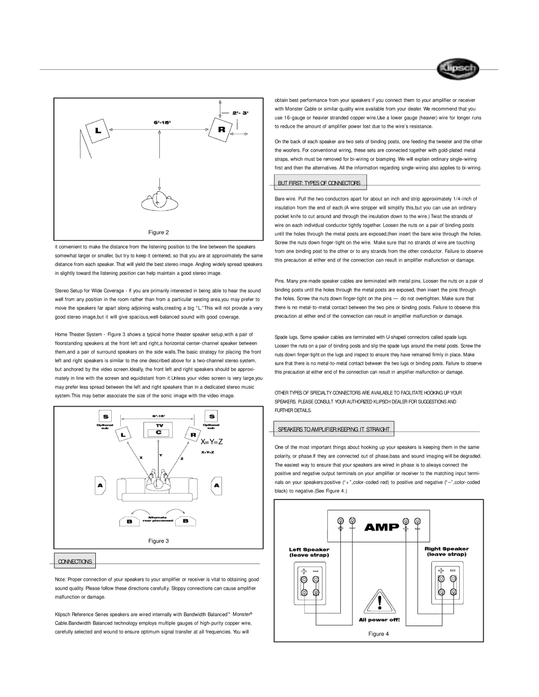 Klipsch Floorstanding Speaker But First Types of Connectors, Speakers to Amplifierkeeping IT Straight, Connections 