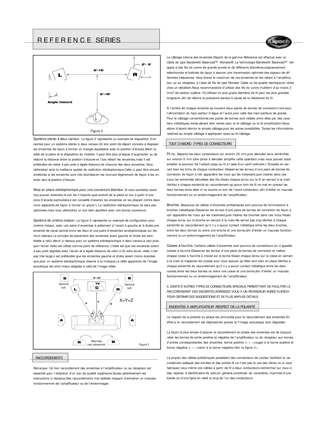 Klipsch Floorstanding Speaker owner manual Raccordements, Tout D’ABORD Types DE Connecteurs 