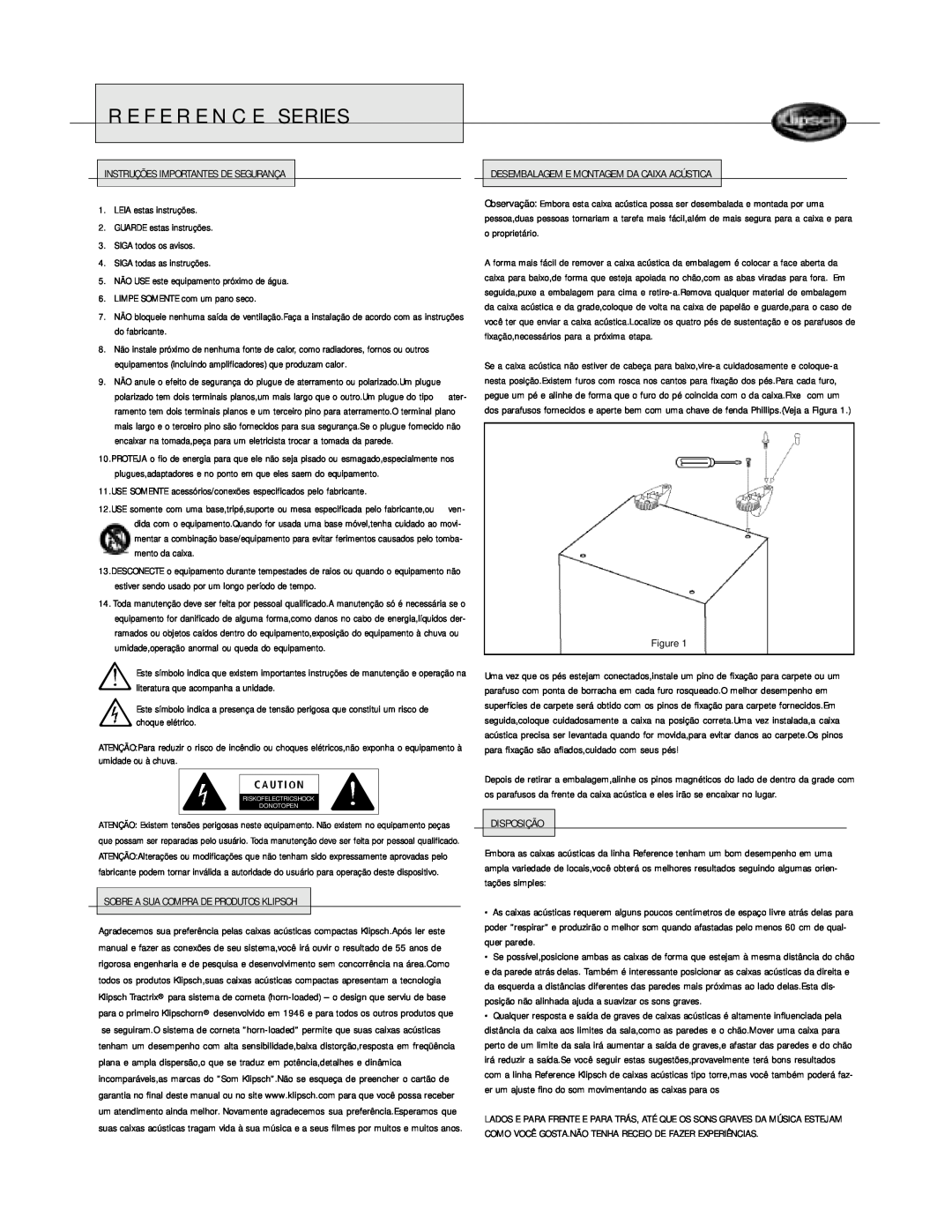 Klipsch Floorstanding Speaker owner manual Reference Series, Instruções Importantes De Segurança 