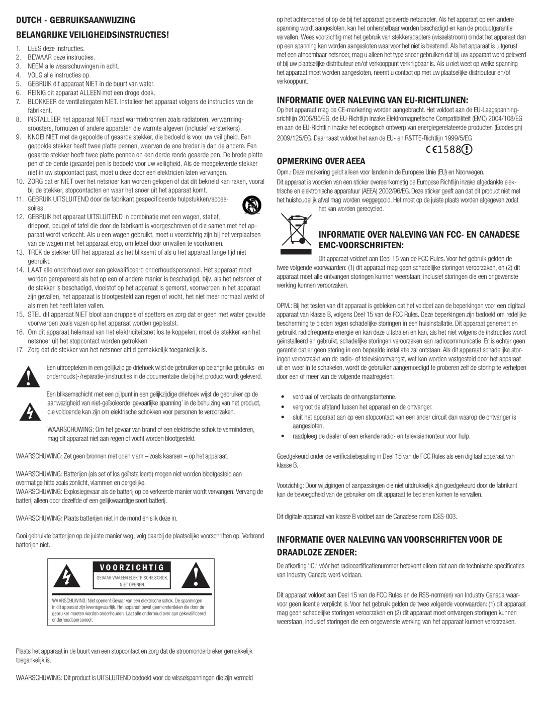 Klipsch G-17 AIR Dutch Gebruiksaanwijzing Belangrijke Veiligheidsinstructies, Informatie Over Naleving VAN EU-RICHTLIJNEN 