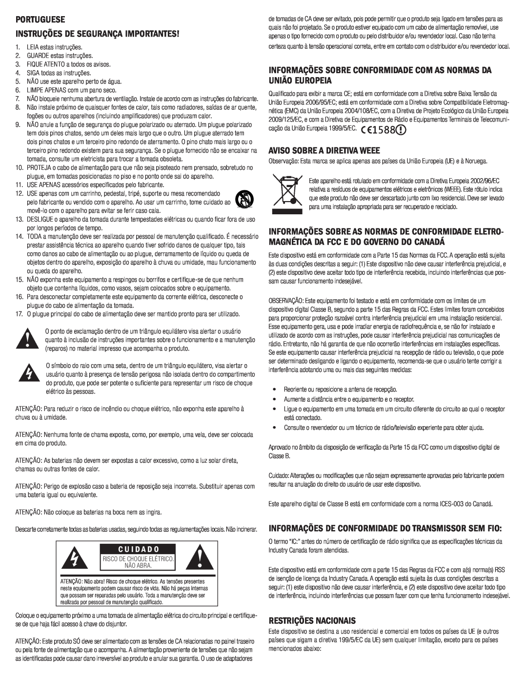 Klipsch G-17 AIR Portuguese Instruções De Segurança Importantes, Aviso Sobre A Diretiva Weee, Restrições Nacionais 