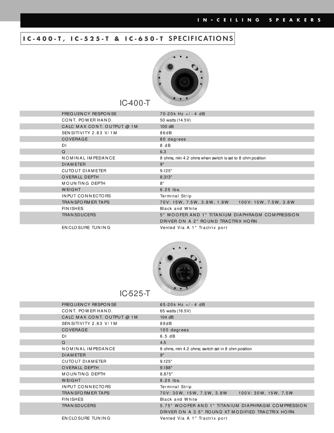 Klipsch IC-525-T, IC-650-T, IC- 400-T owner manual IC-400-T 