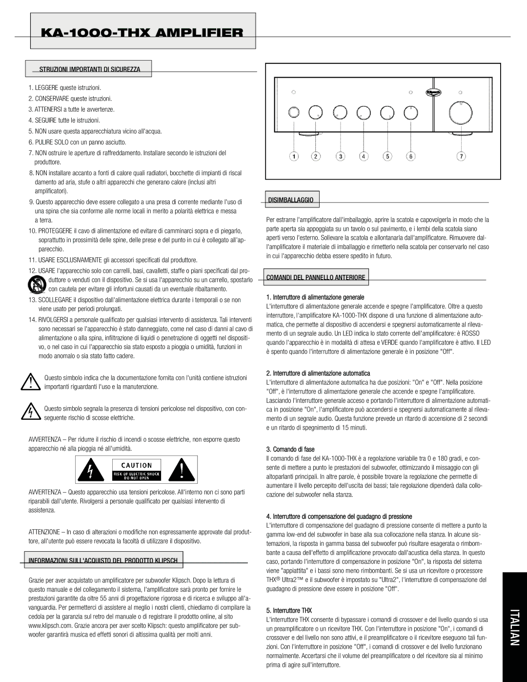 Klipsch KA-1000-THX Interruttore di alimentazione generale, Interruttore di alimentazione automatica, Comando di fase 