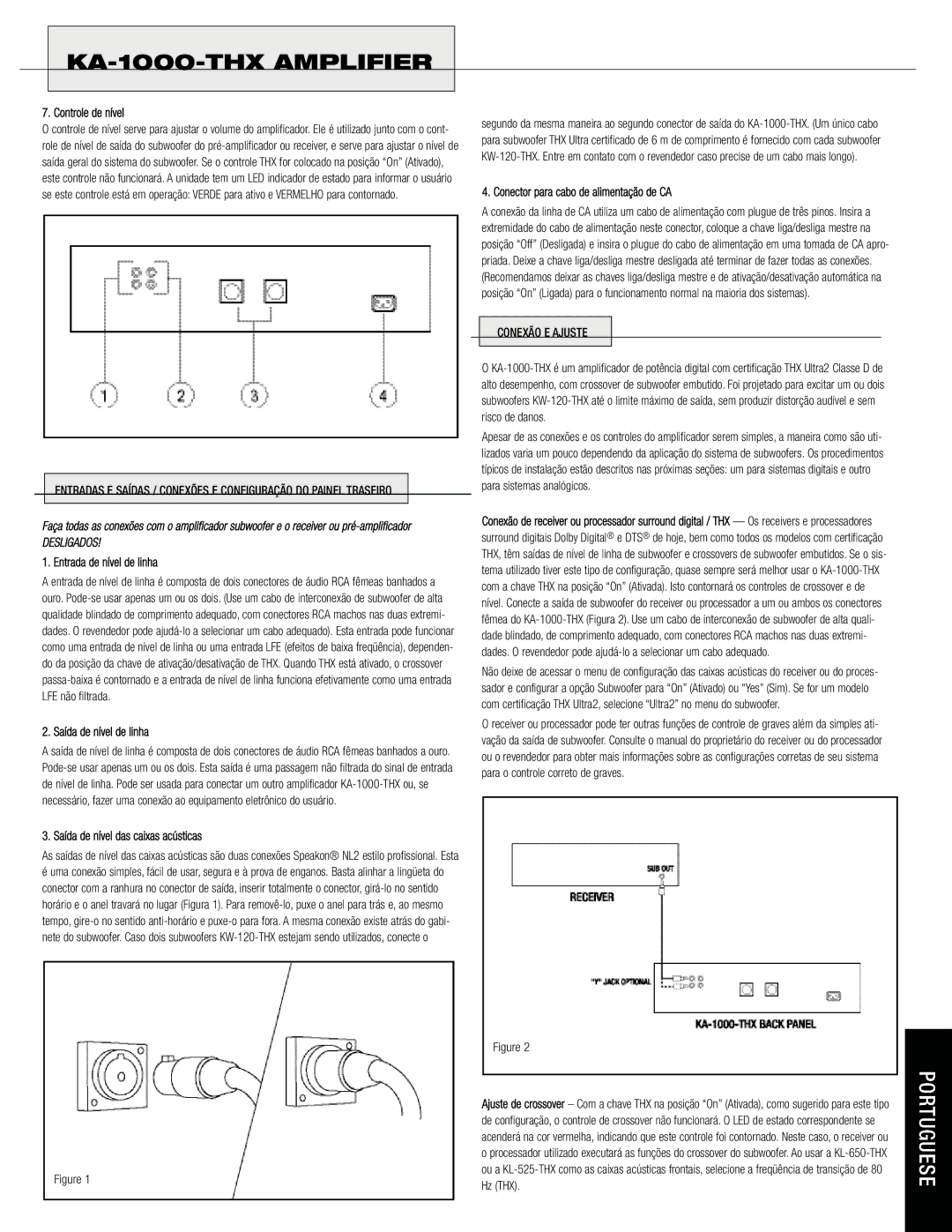 Klipsch KA-1000-THX owner manual Controle de nível, Entrada de nível de linha, Saída de nível de linha 