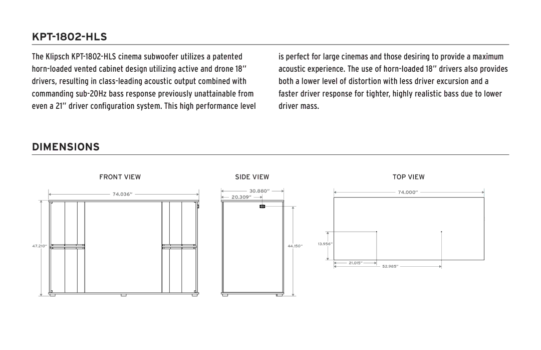 Klipsch KPT-1802-HLS owner manual Dimensions 