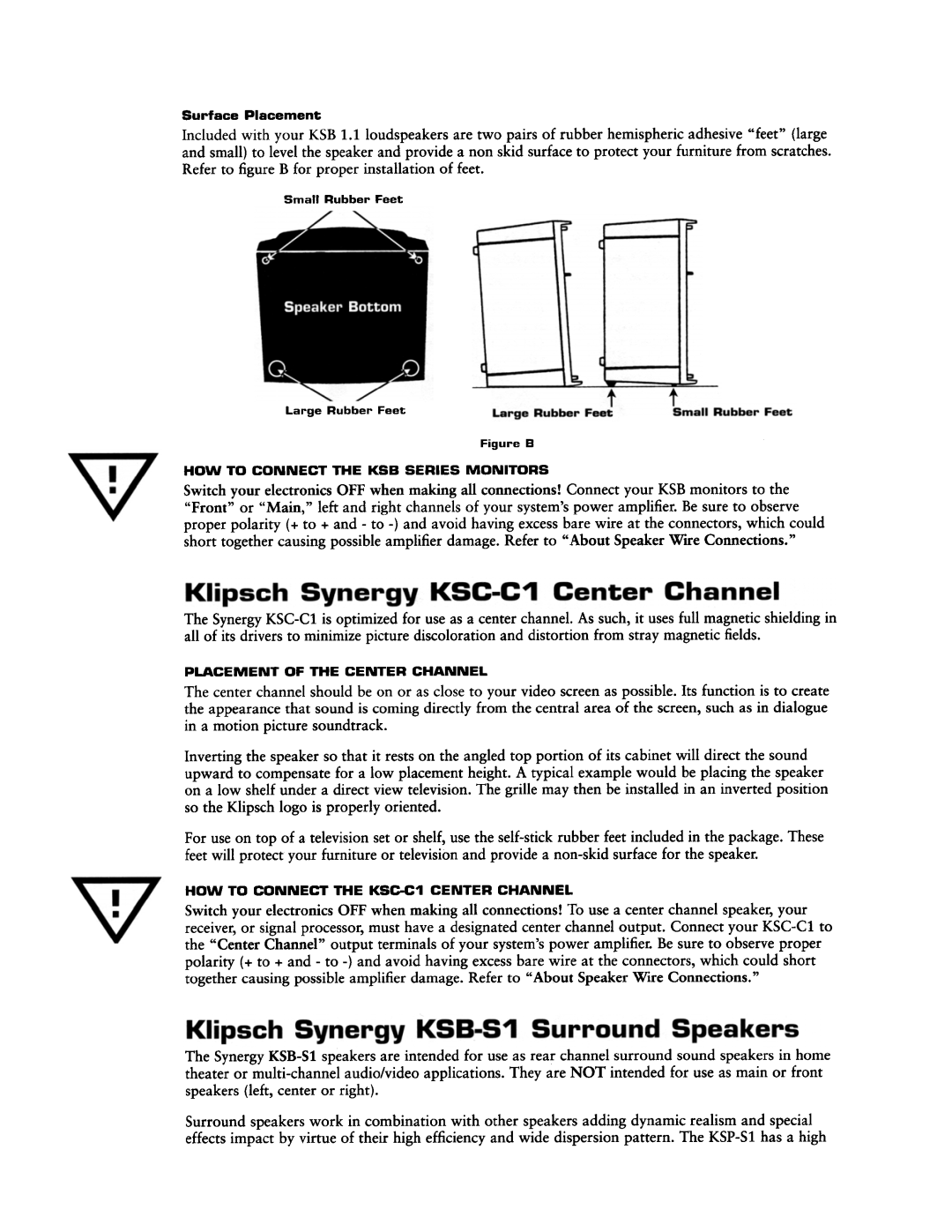 Klipsch KSB2.1, KSB 1.1, KSB 3.1, KSB-S1 manual 