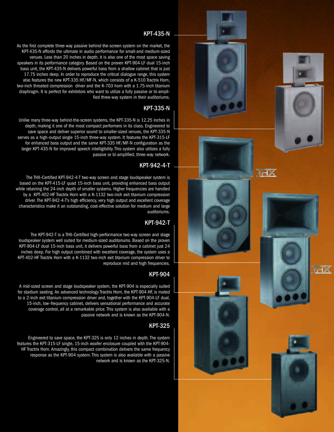 Klipsch Loudspeaker System manual KPT-435-N, KPT-335-N, KPT-942-4-T, KPT-942-T, KPT-904, KPT-325 