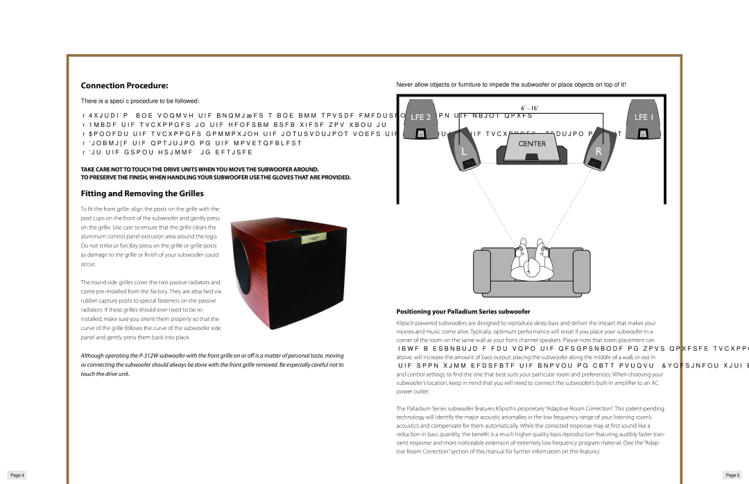 Klipsch P-312W owner manual Preparing the Loudspeaker Positioning Subwoofers, Positioning your Palladium Series subwoofer 