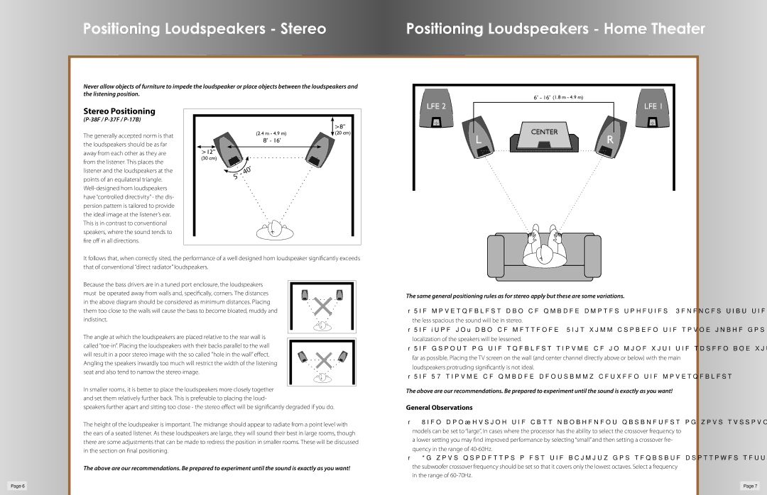 Klipsch P-27S, P-38F, P-27C owner manual General Observations, 38F / P-37F / P-17B 