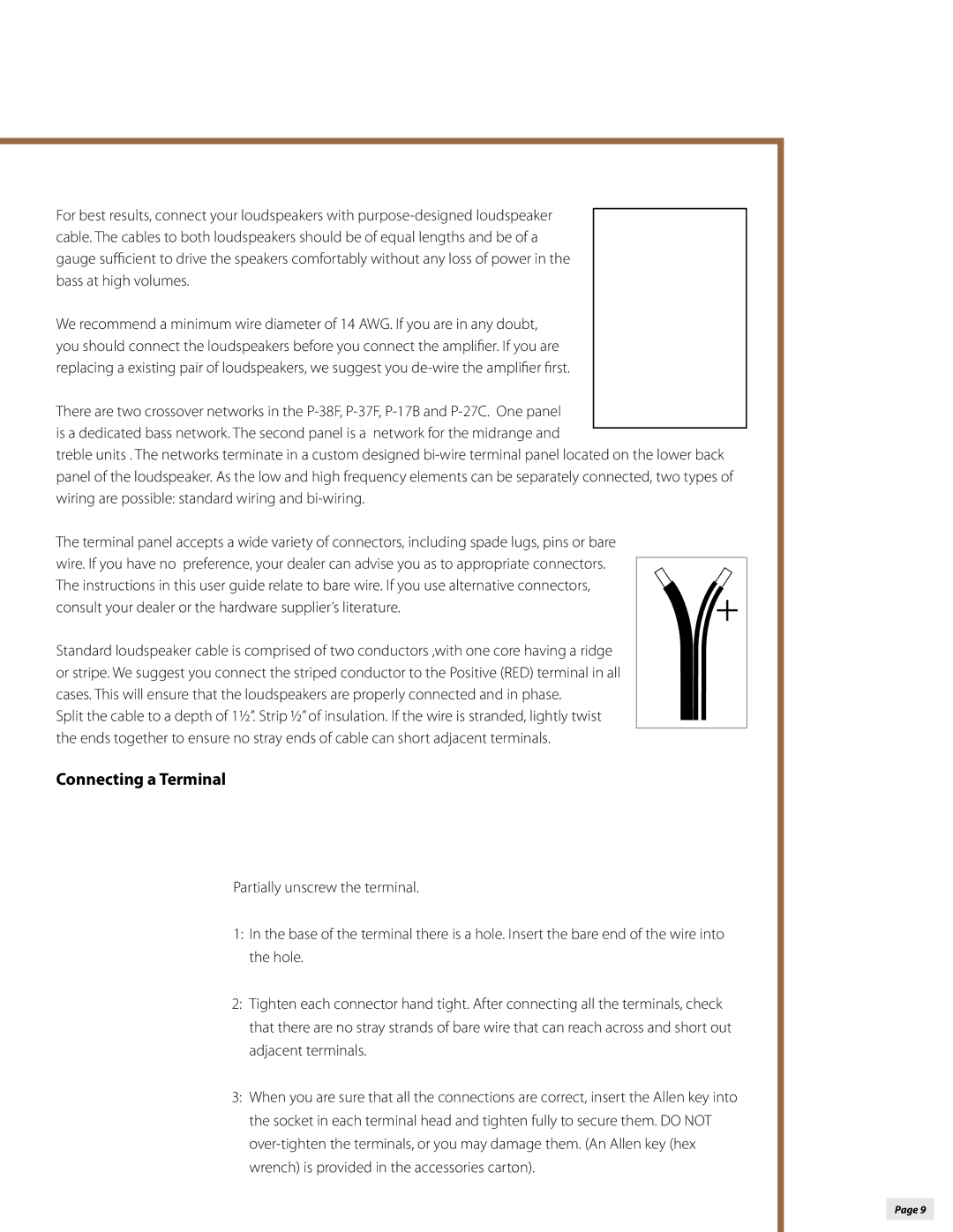 Klipsch P-17B, P-37F, P-27S, P-38F, P-27C owner manual Cables, Crossovers and Connections, Connecting a Terminal 