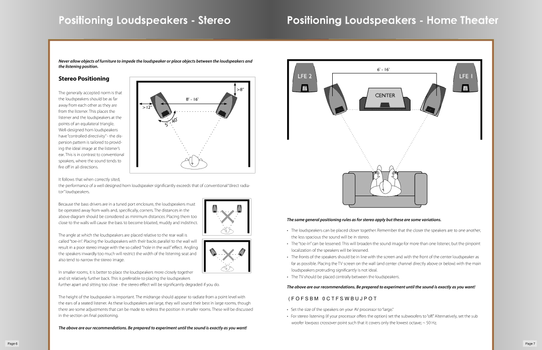 Klipsch P-39F owner manual Stereo Positioning, General Observations 