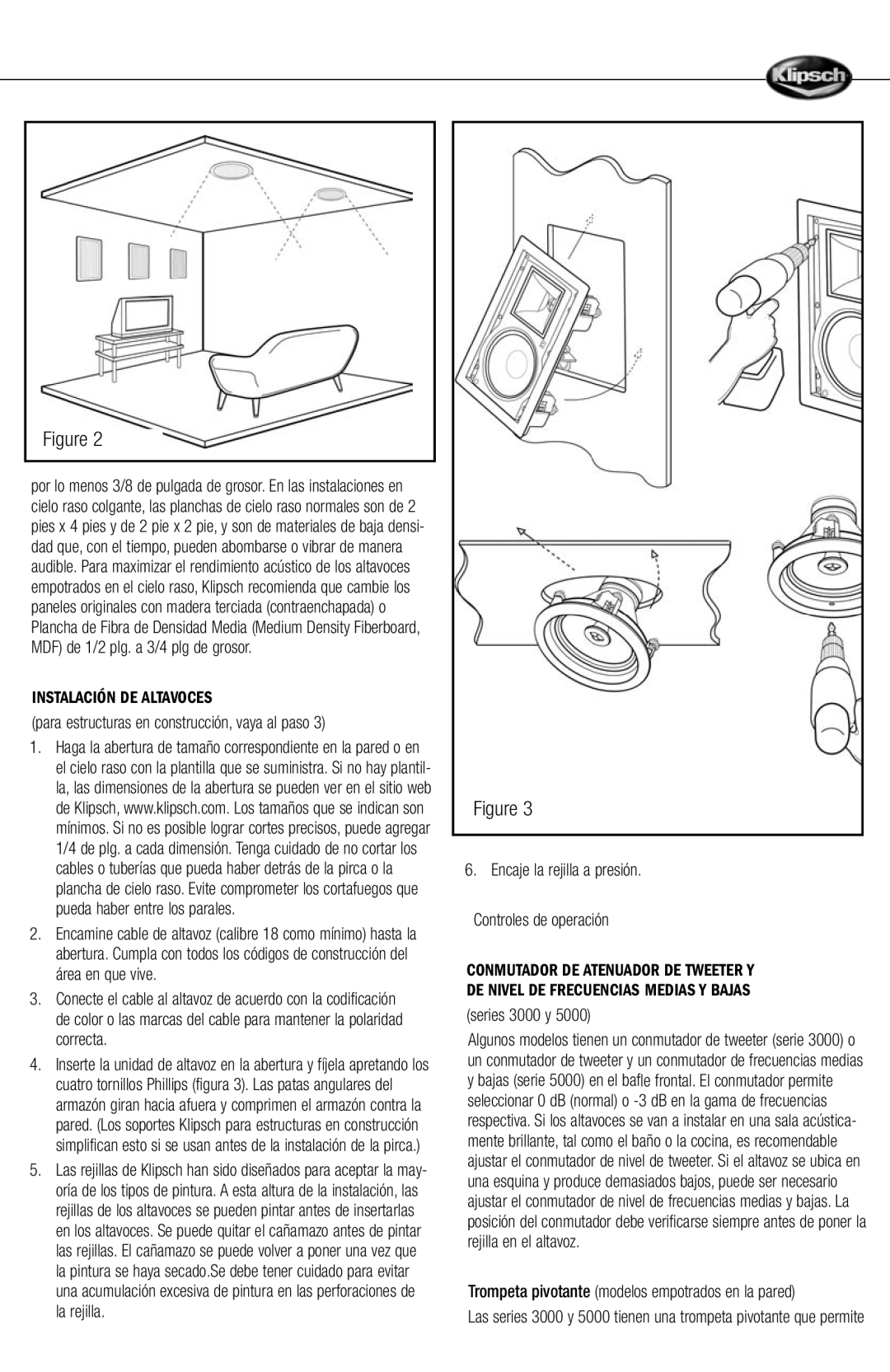 Klipsch r2800com manual Instalación DE Altavoces, Para estructuras en construcción, vaya al paso, Series 3000 y 