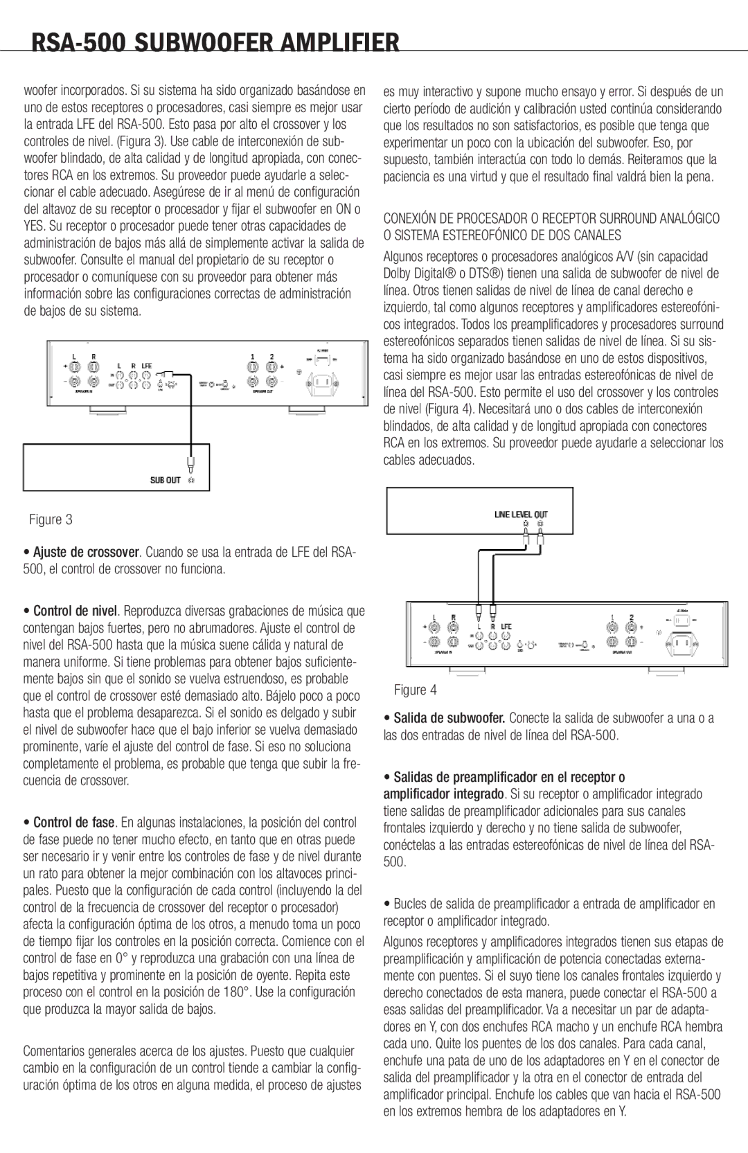 Klipsch RSA-500 owner manual Salidas de preamplificador en el receptor o 