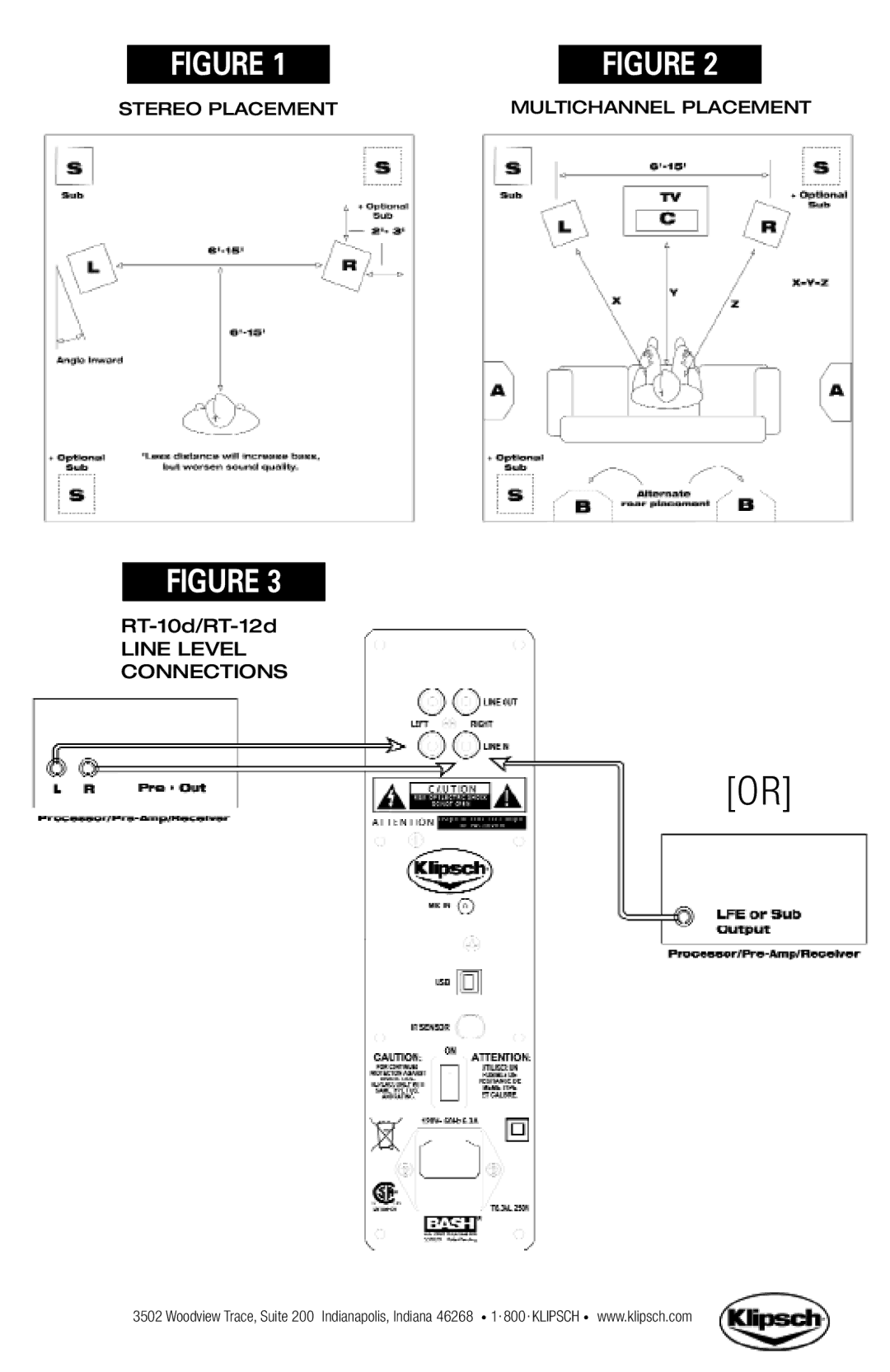 Klipsch RT-10D, RT-12D manual Stereo Placement Multichannel Placement 