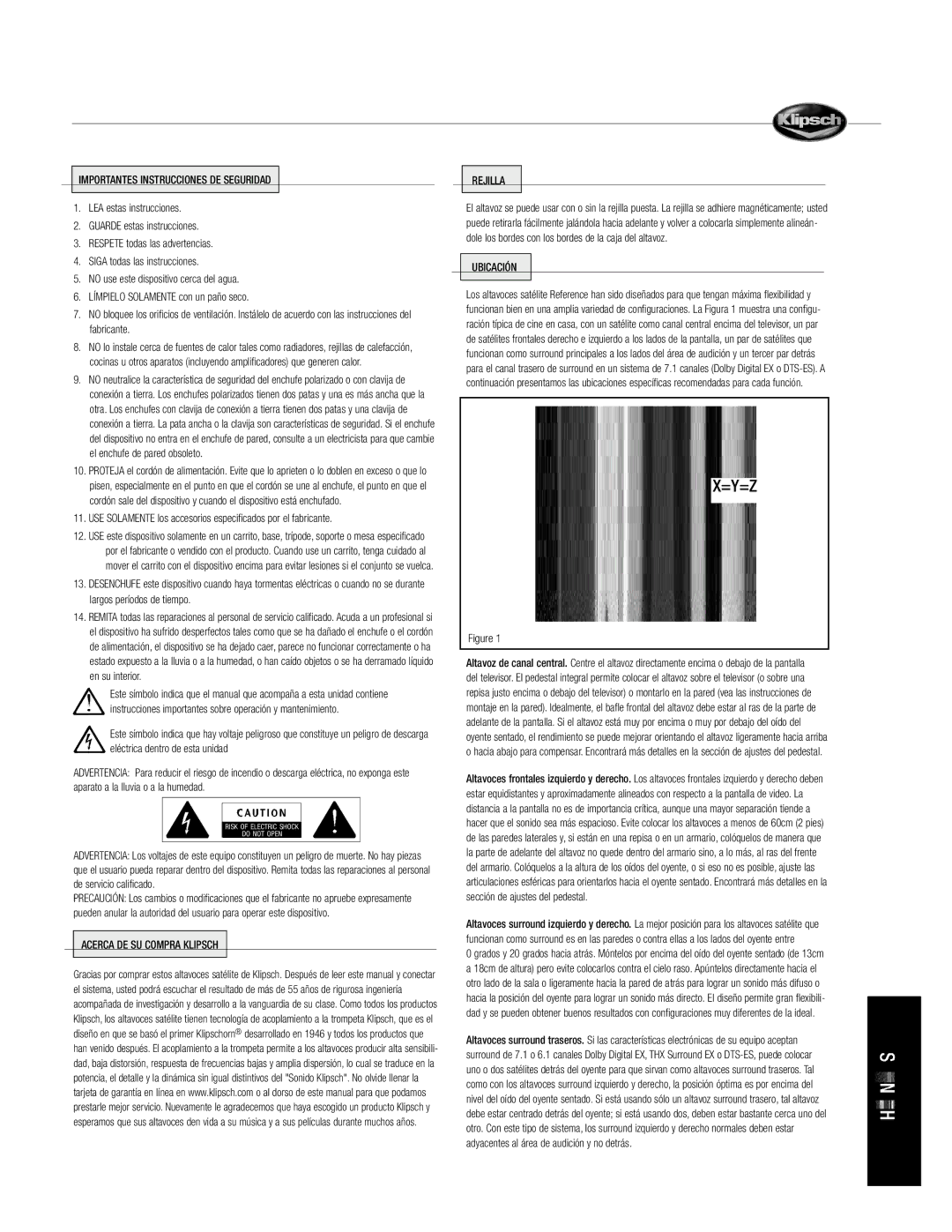 Klipsch Sattelite Speaker Importantes Instrucciones DE Seguridad, Acerca DE SU Compra Klipsch Rejilla, Ubicación 