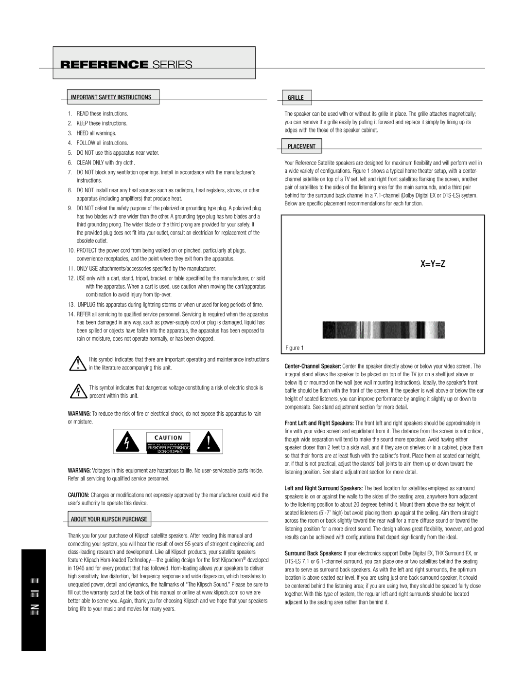 Klipsch Sattelite Speaker owner manual Important Safety Instructions, About Your Klipsch Purchase Grille, Placement 