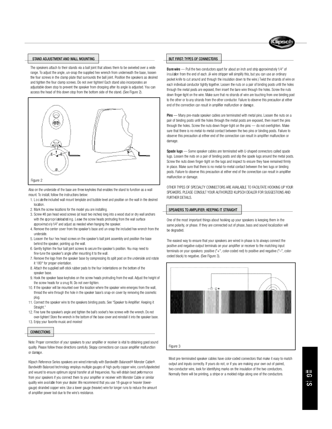 Klipsch Sattelite Speaker Stand Adjustment and Wall Mounting, N N E C T I O N S, But First Types of Connecto R S 