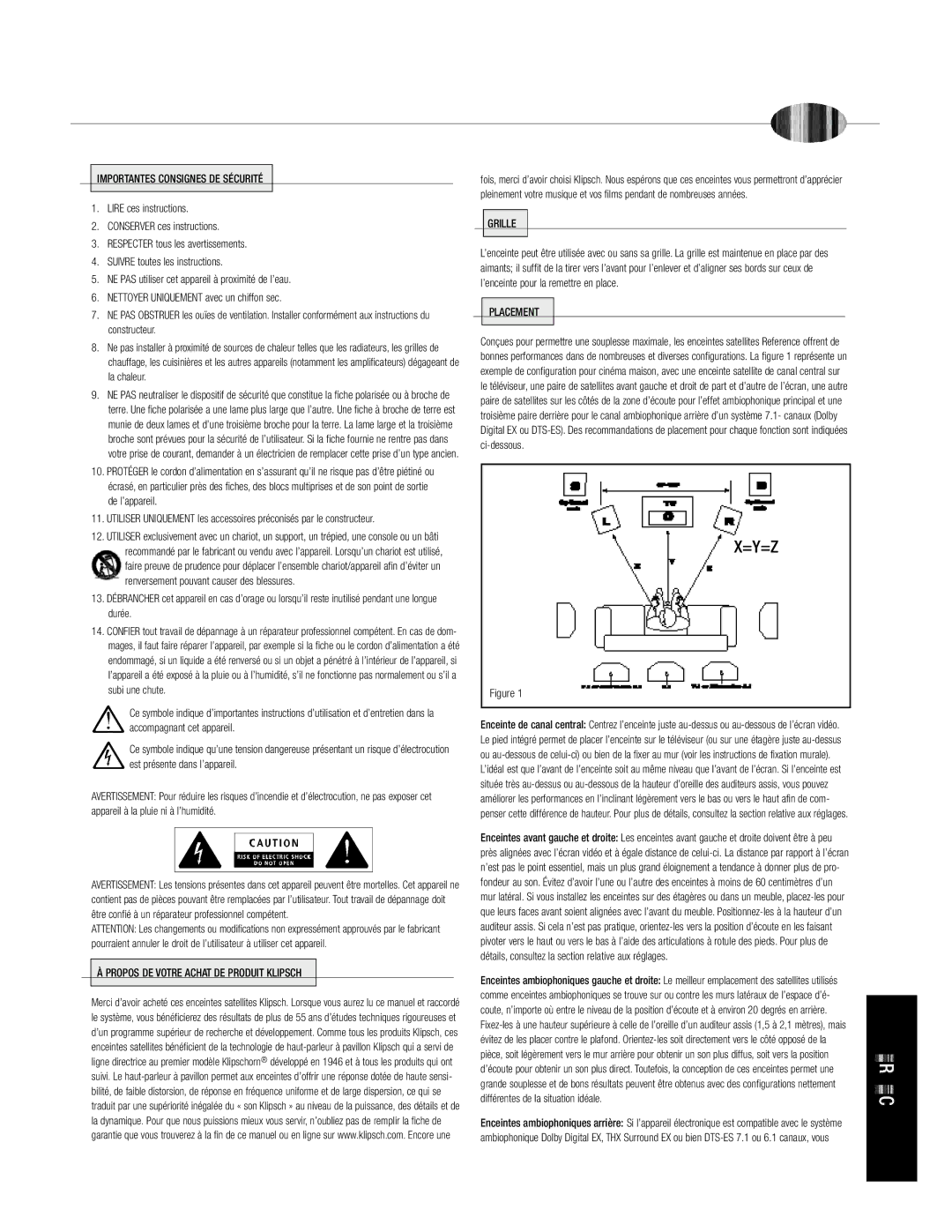 Klipsch Sattelite Speaker owner manual Importantes Consignes DE Sécurité, Propos DE Votre Achat DE Produit Klipsch 