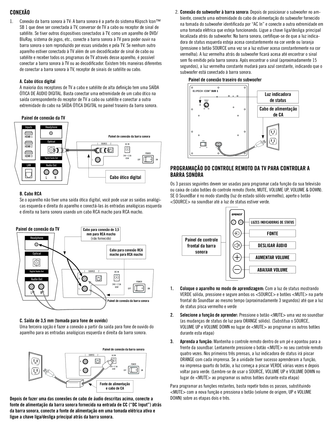 Klipsch SB 1 owner manual Conexão 