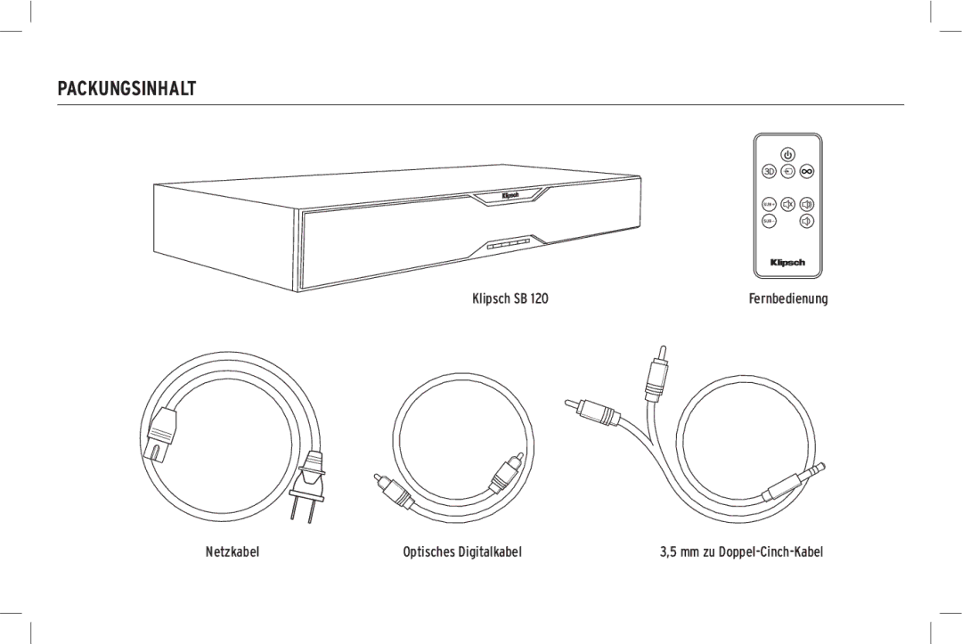 Klipsch SB 120 owner manual Packungsinhalt 