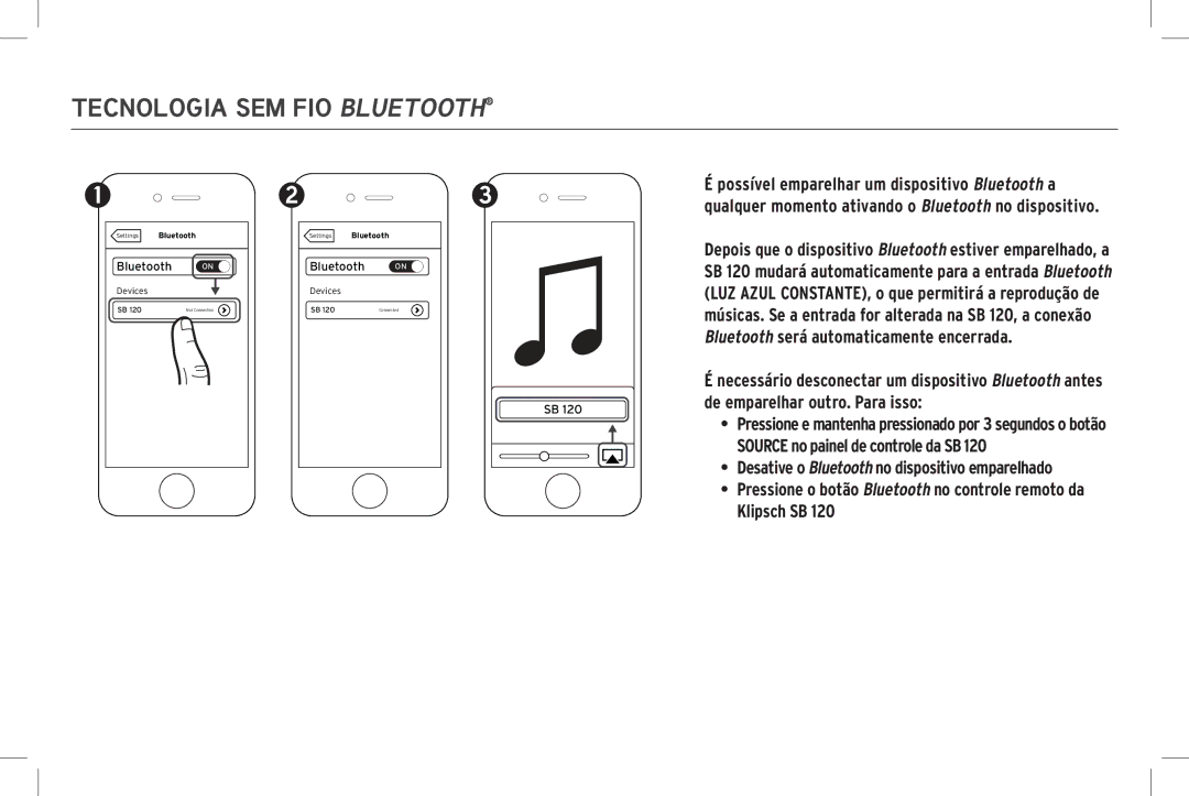 Klipsch SB 120 owner manual Tecnologia SEM FIO Bluetooth 