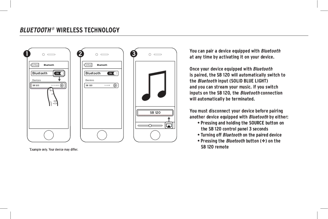 Klipsch SB 120 owner manual Bluetooth Wireless Technology, Once your device equipped with Bluetooth 