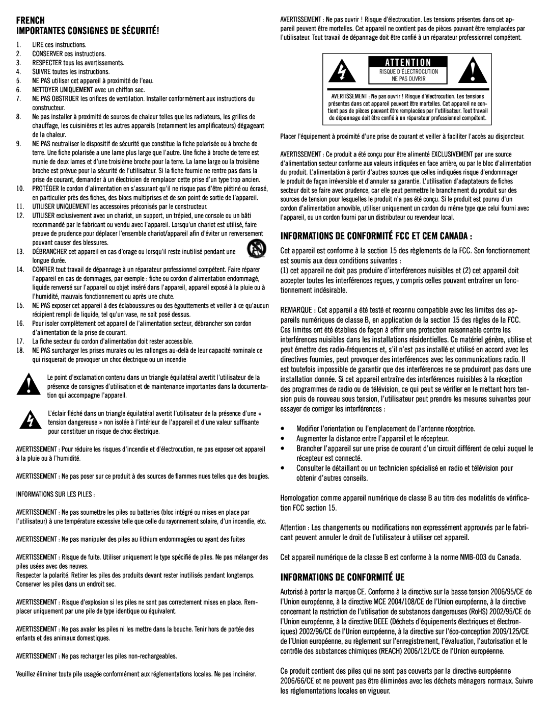 Klipsch SB3 owner manual french Importantes CONSIGNES de sécurité, Informations De Conformité Ue 