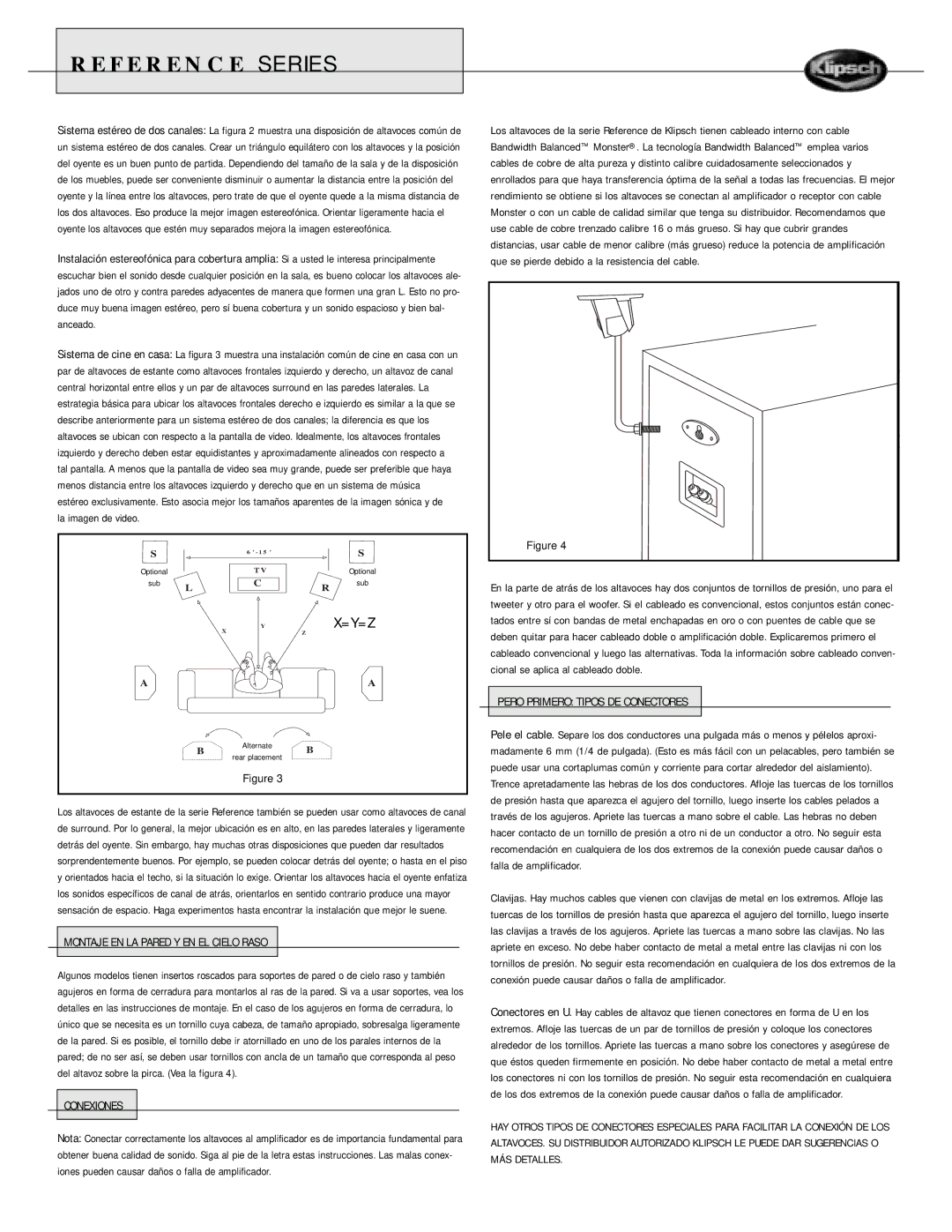 Klipsch Speaker owner manual Montaje EN LA Pared Y EN EL Cielo Raso, Conexiones, Pero Primero Tipos DE Conectores 