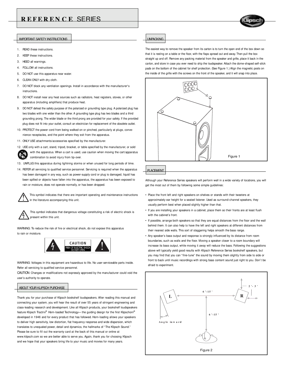 Klipsch Speaker owner manual Important Safety Instructions, About Your Klipsch Purchase Unpacking, Placement 