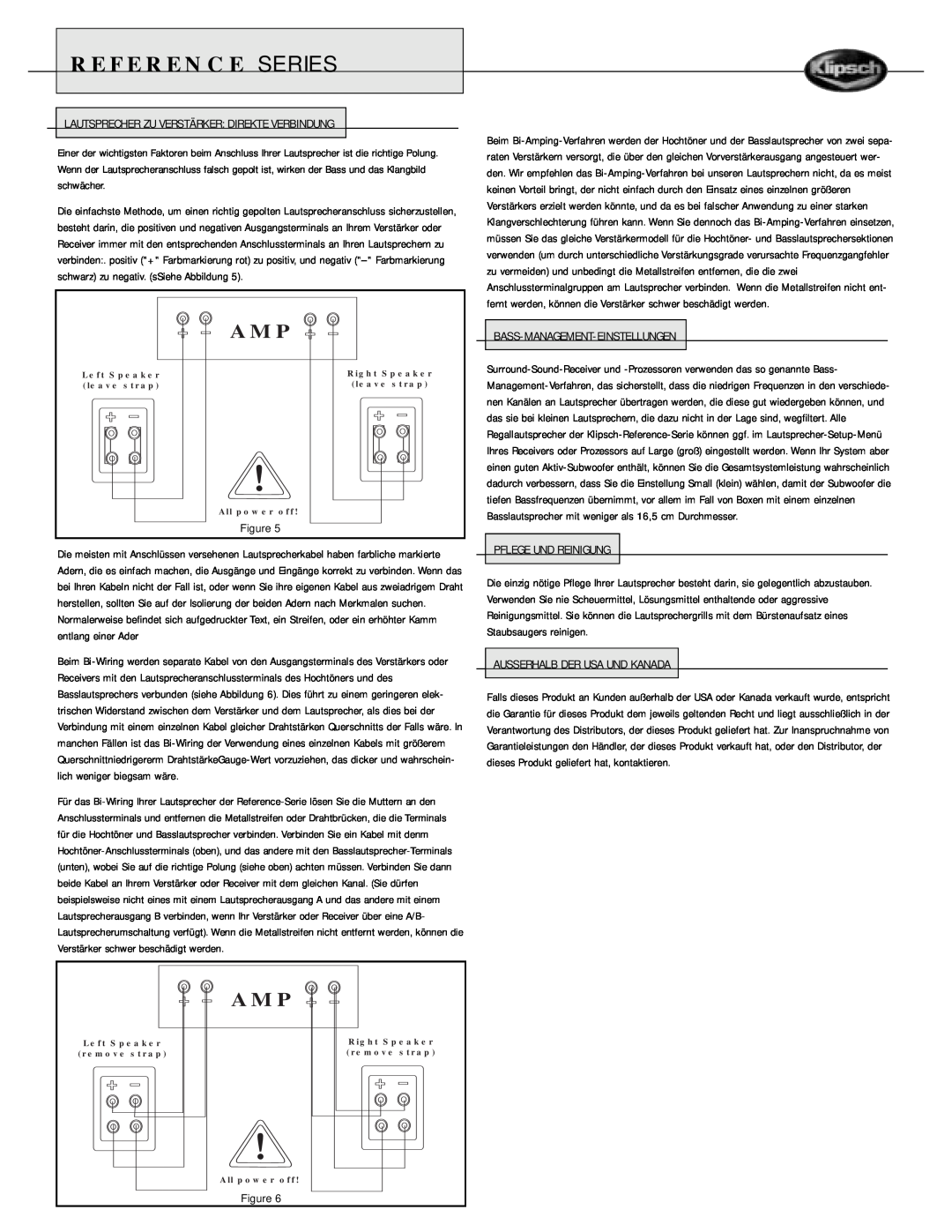 Klipsch Speaker owner manual Reference Series, Lautsprecher Zu Verstärker Direkte Verbindung, Bass-Management-Einstellungen 