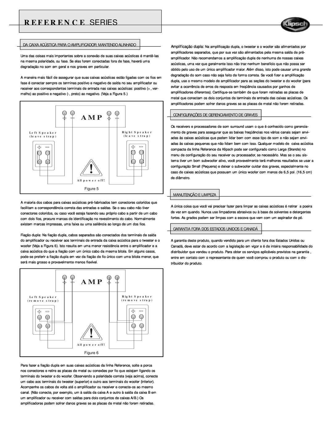 Klipsch Speaker owner manual Reference Series, Configurações De Gerenciamento De Graves, Manutenção E Limpeza 