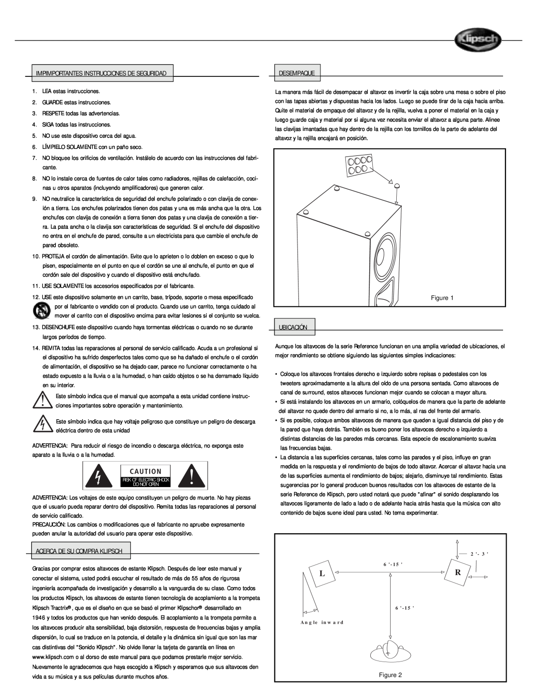 Klipsch Speaker owner manual Impimportantes Instrucciones De Seguridad 