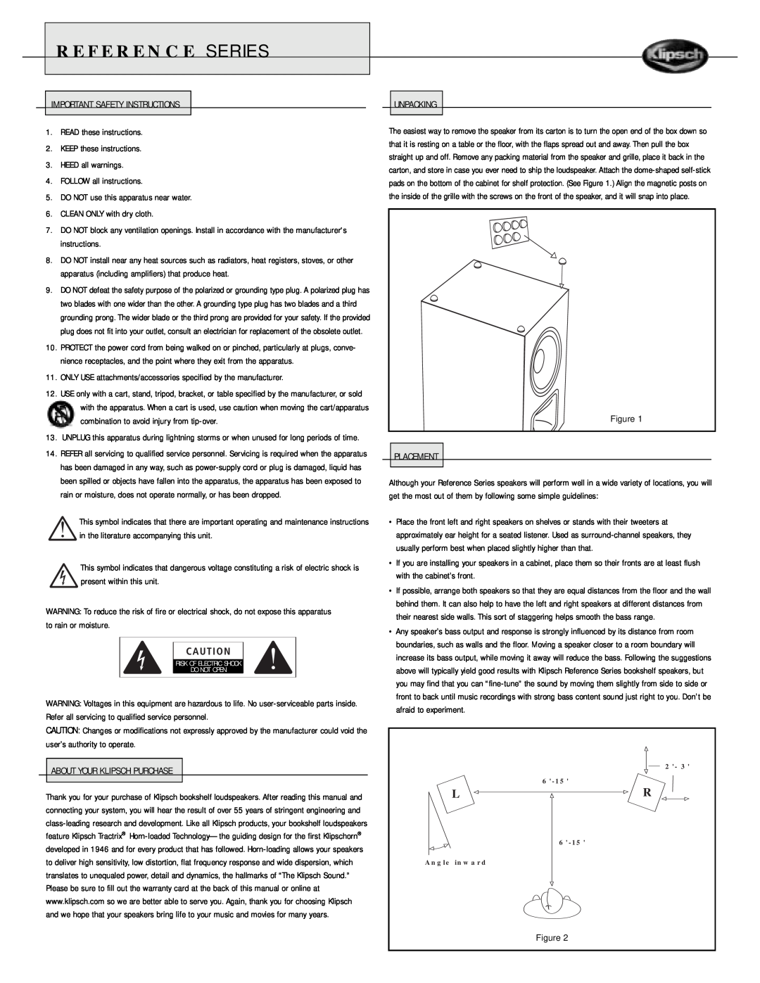 Klipsch Speaker owner manual Reference Series 