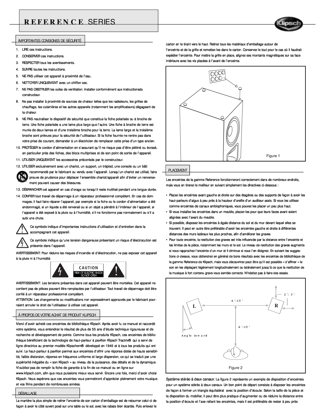 Klipsch Speaker owner manual Reference Series, Importantes Consignes De Sécurité 