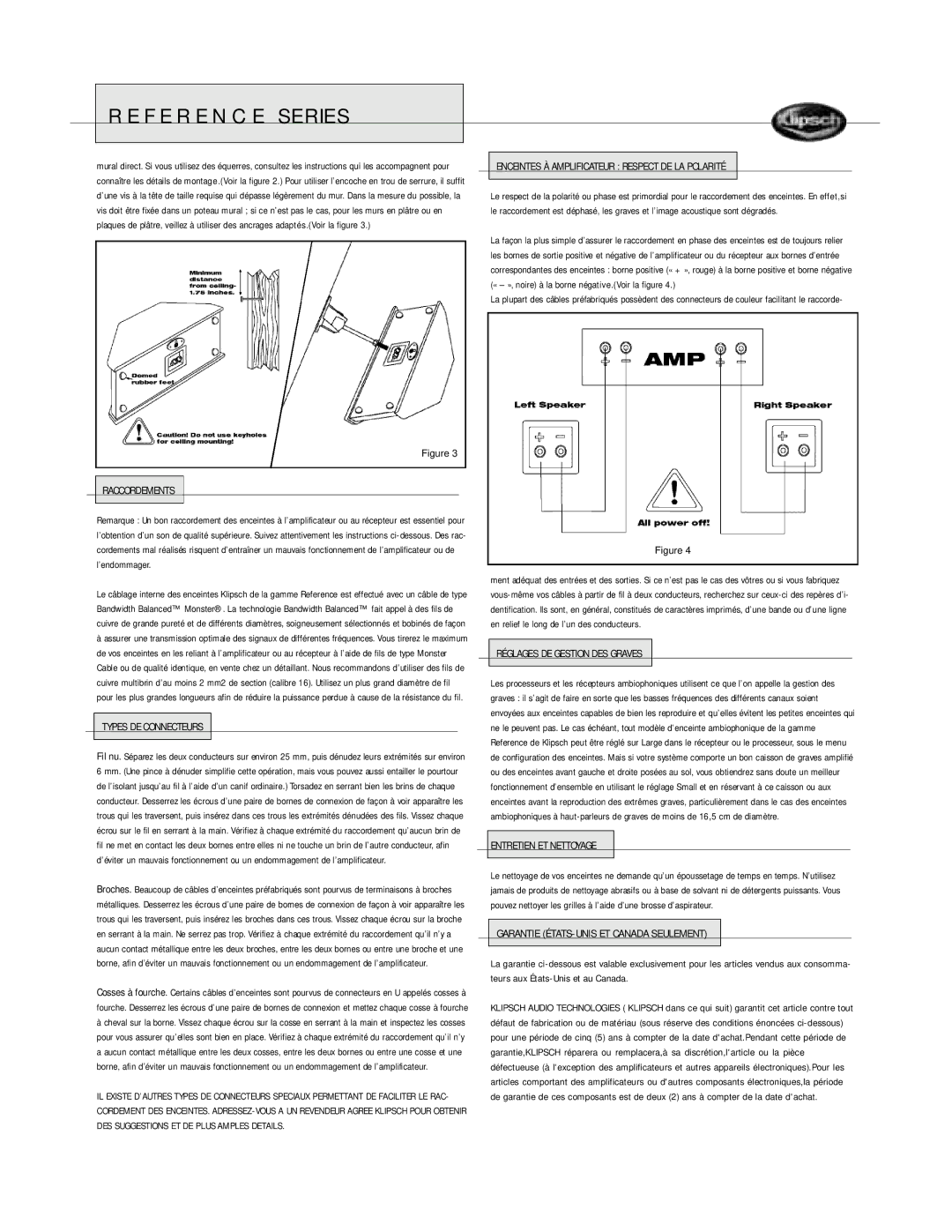 Klipsch SURROUND LOUDSPEAKERS Enceintes À Amplificateur Respect DE LA Polarité, Raccordements, Types DE Connecteurs 