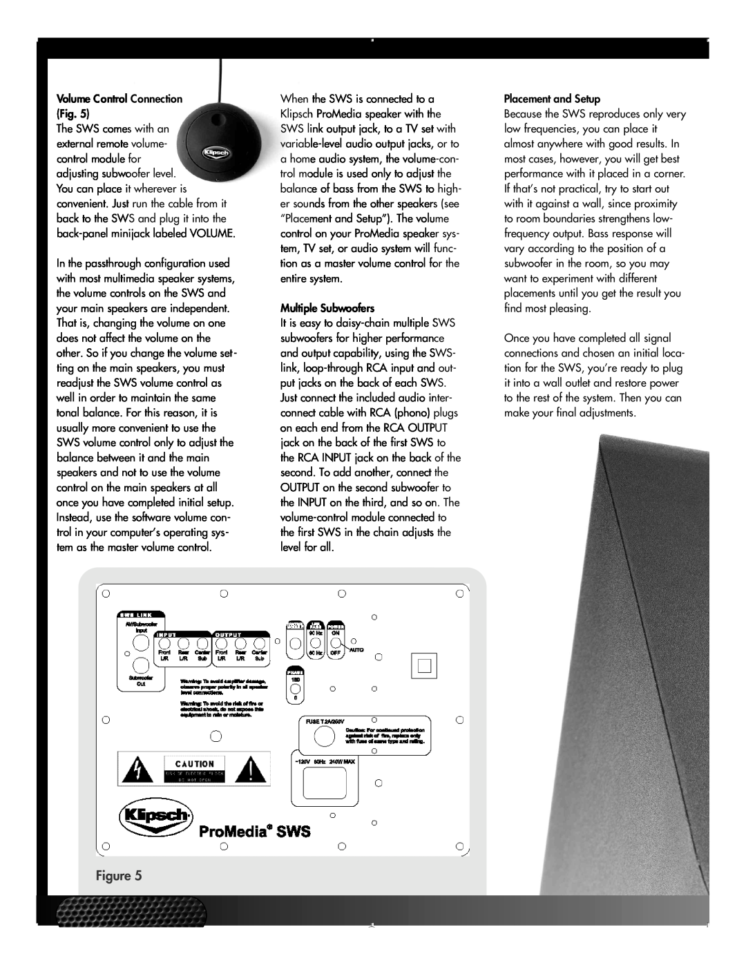 Klipsch SWS manual 