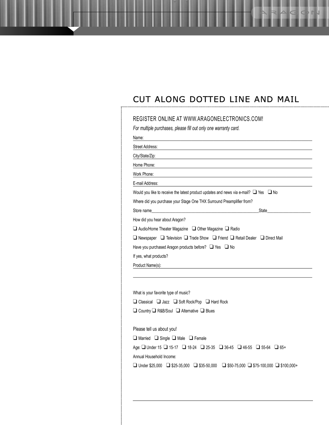 Klipsch THX ULTRA2 manual Cut Along Dotted Line And Mail 