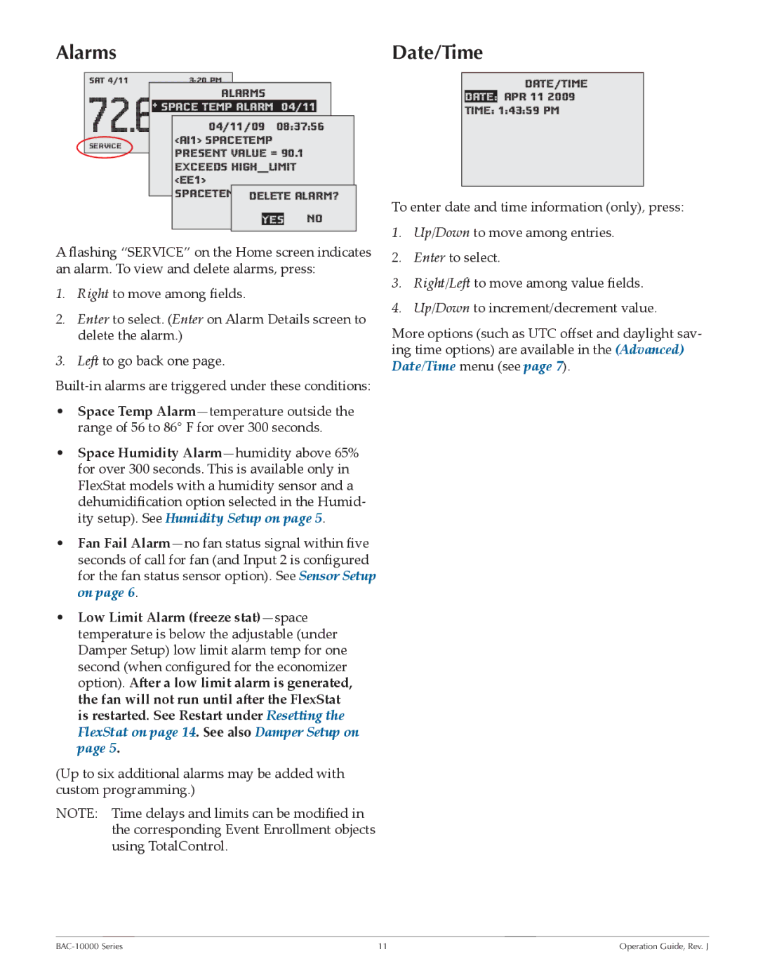 KMC BAC-10000 manual Alarms, Date/Time 