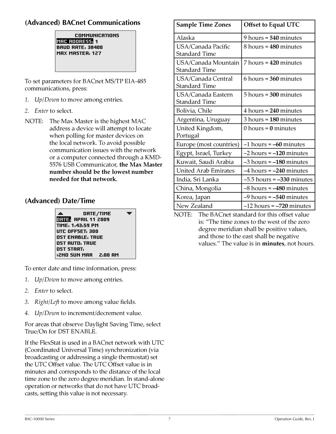 KMC BAC-10000 manual Advanced BACnet Communications, Advanced Date/Time 