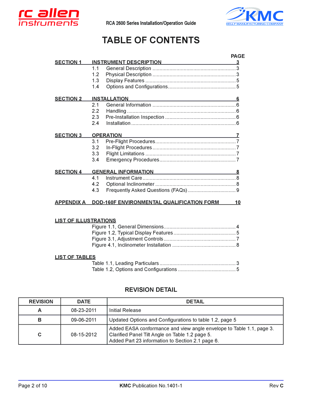 KMC RCA 2600-3 manual Kmc 