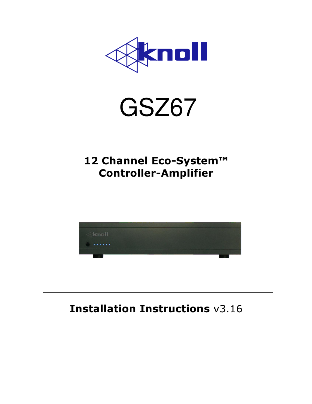 Knoll GSZ67 installation instructions 