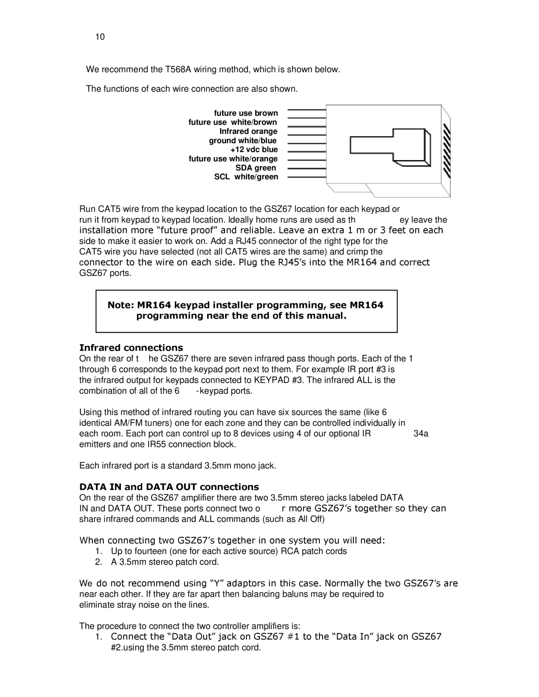 Knoll GSZ67 installation instructions Infrared connections, Data in and Data OUT connections 