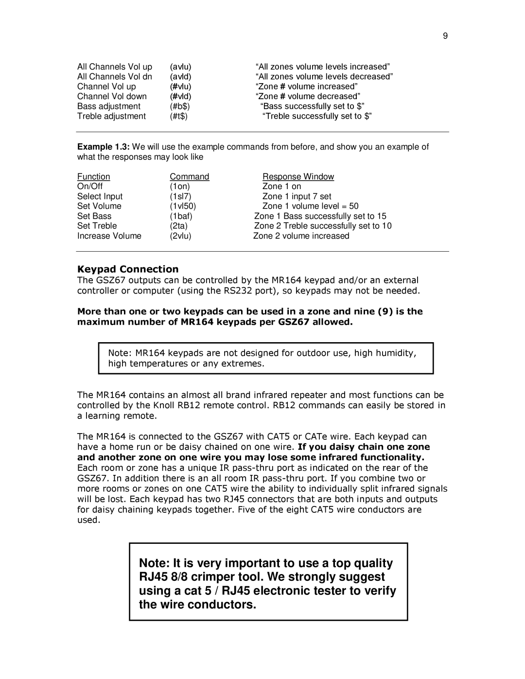 Knoll GSZ67 installation instructions Keypad Connection 