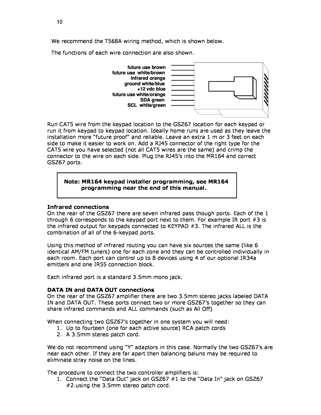 Knoll GSZ67 installation instructions Infrared connections, DATA IN and DATA OUT connections 