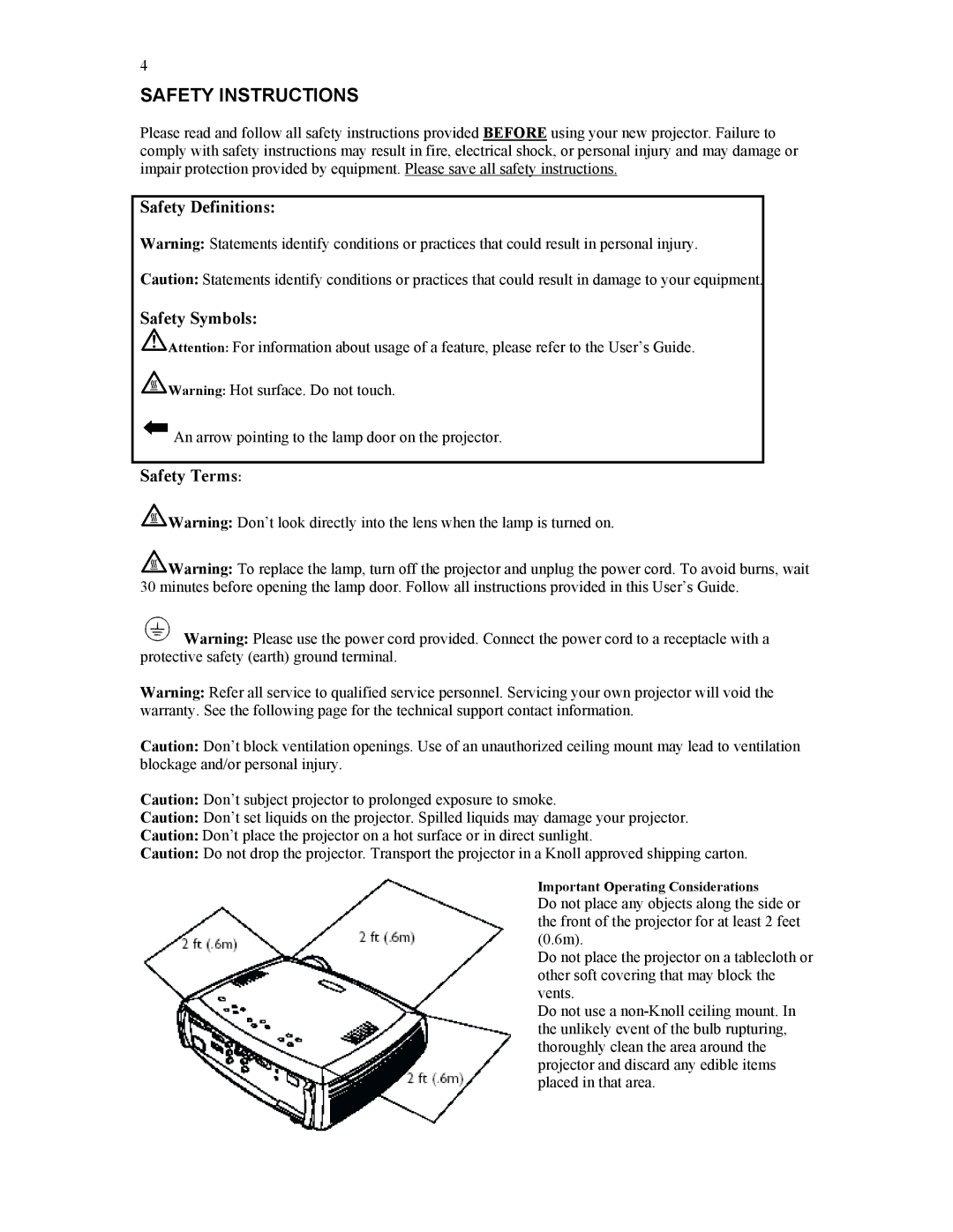 Knoll HD284 user manual Safety Instructions 