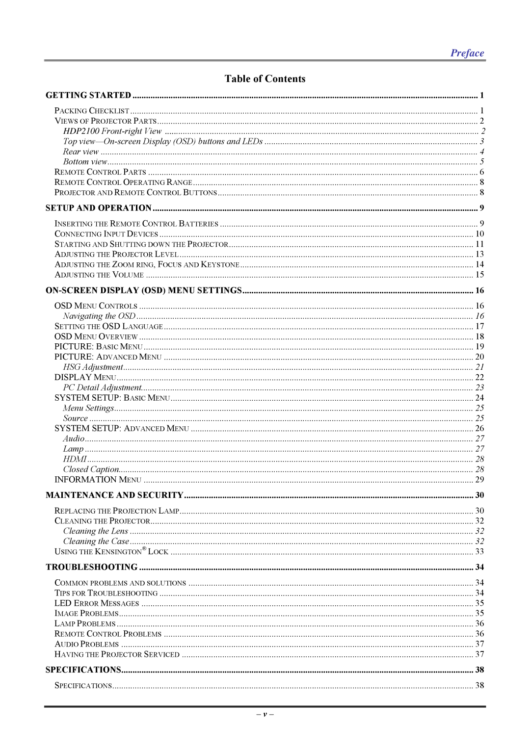 Knoll HDP2100 user manual Table of Contents 